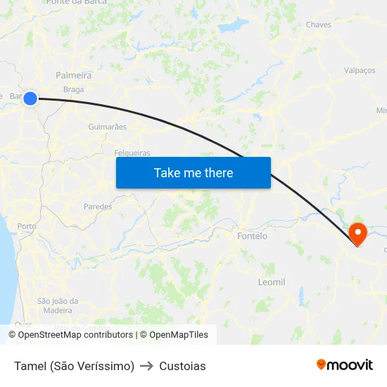 Tamel (São Veríssimo) to Custoias map