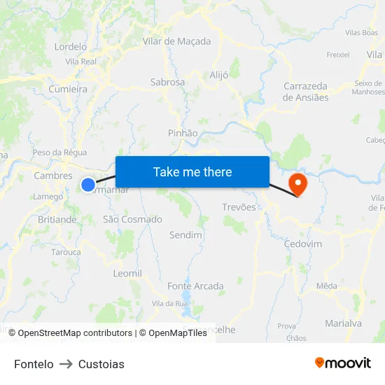 Fontelo to Custoias map