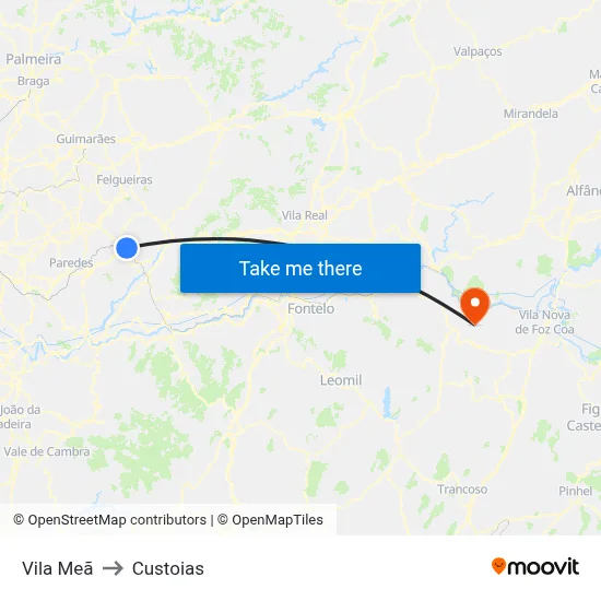 Vila Meã to Custoias map
