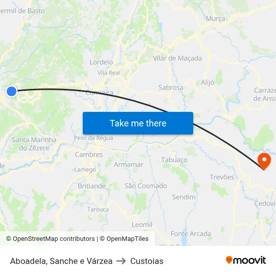 Aboadela, Sanche e Várzea to Custoias map