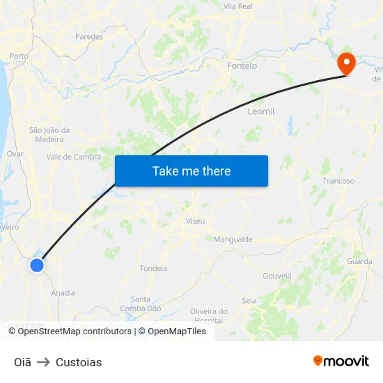 Oiã to Custoias map