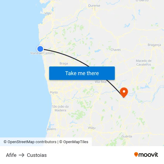 Afife to Custoias map