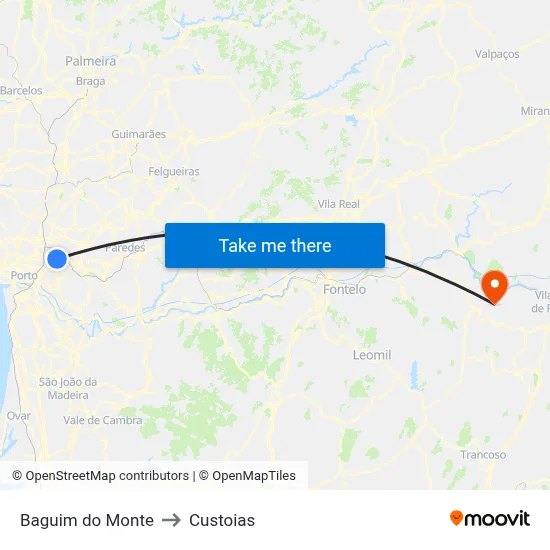 Baguim do Monte to Custoias map