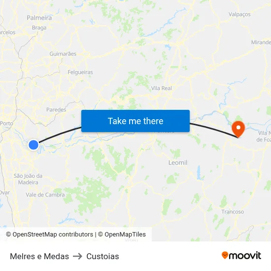 Melres e Medas to Custoias map