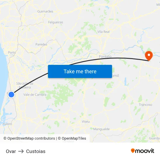 Ovar to Custoias map