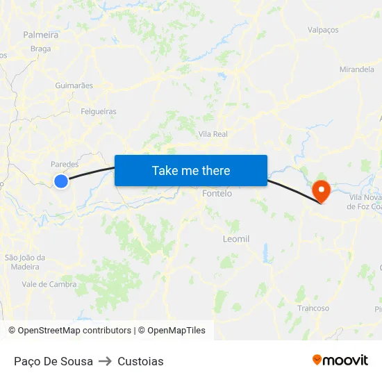 Paço De Sousa to Custoias map
