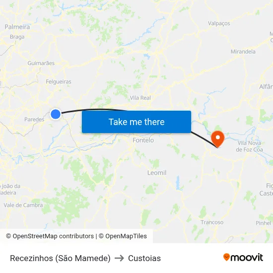 Recezinhos (São Mamede) to Custoias map