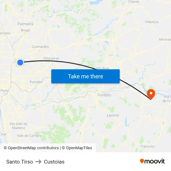 Santo Tirso to Custoias map
