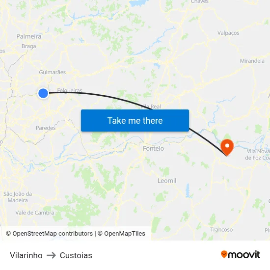 Vilarinho to Custoias map