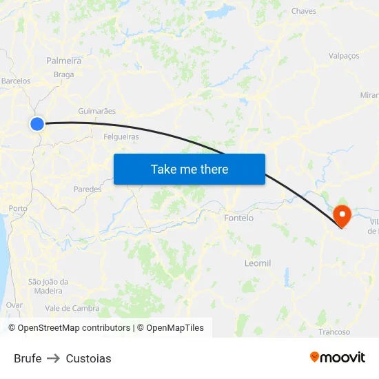 Brufe to Custoias map