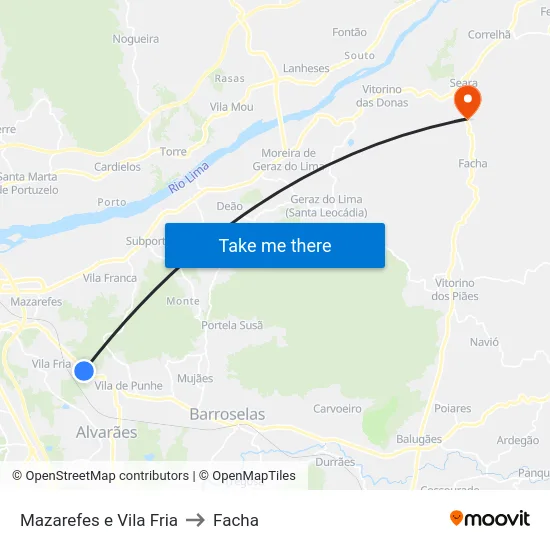 Mazarefes e Vila Fria to Facha map
