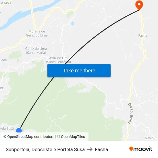 Subportela, Deocriste e Portela Susã to Facha map