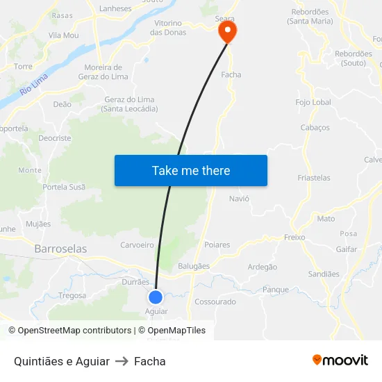 Quintiães e Aguiar to Facha map