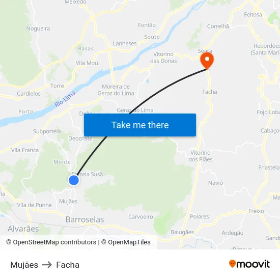 Mujães to Facha map