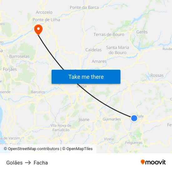 Golães to Facha map