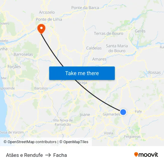Atães e Rendufe to Facha map