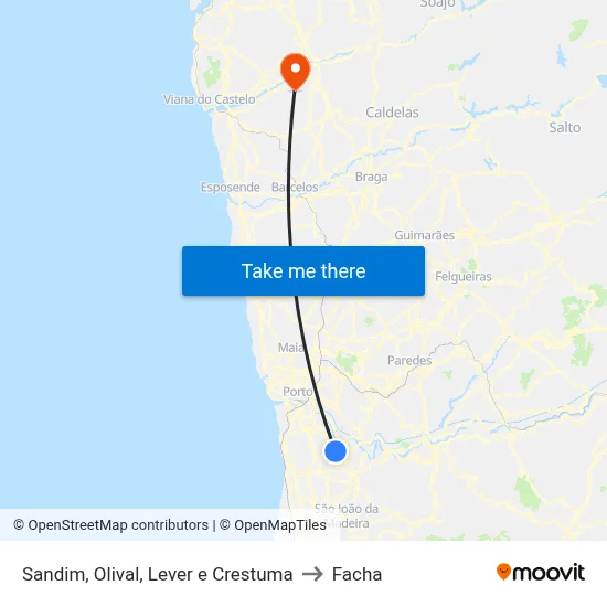 Sandim, Olival, Lever e Crestuma to Facha map