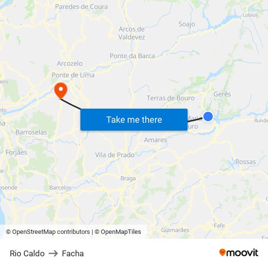 Rio Caldo to Facha map