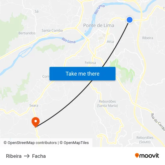 Ribeira to Facha map