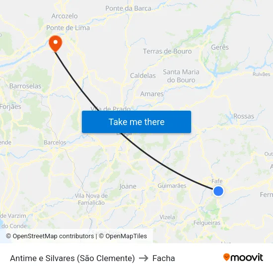 Antime e Silvares (São Clemente) to Facha map