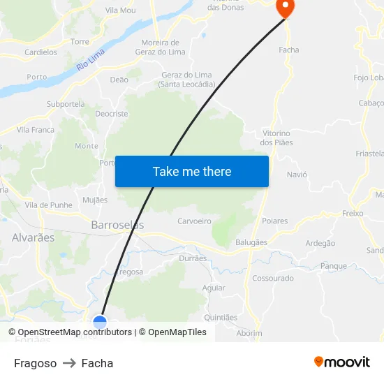 Fragoso to Facha map
