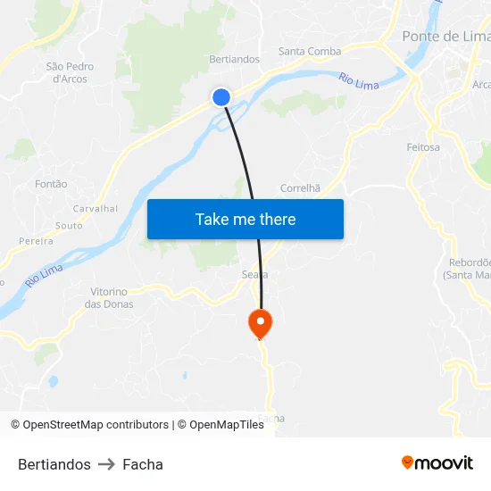 Bertiandos to Facha map