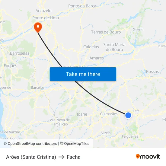 Arões (Santa Cristina) to Facha map