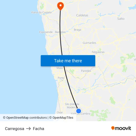 Carregosa to Facha map