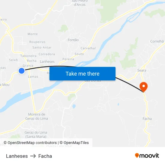 Lanheses to Facha map
