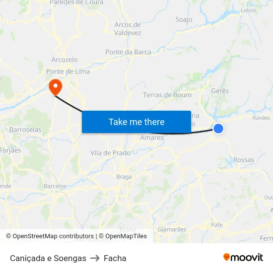Caniçada e Soengas to Facha map