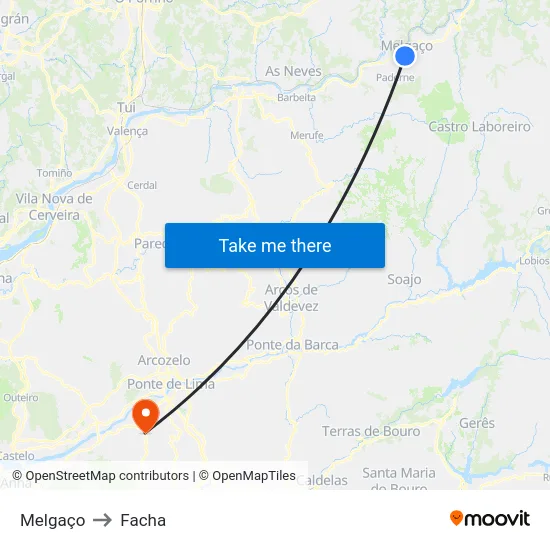 Melgaço to Facha map