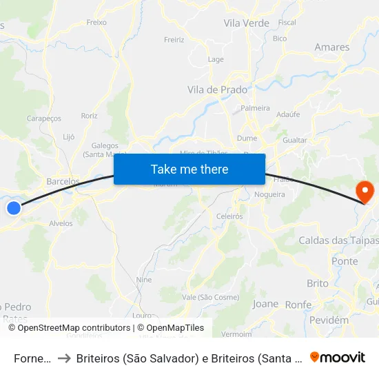 Fornelos to Briteiros (São Salvador) e Briteiros (Santa Leocádia) map