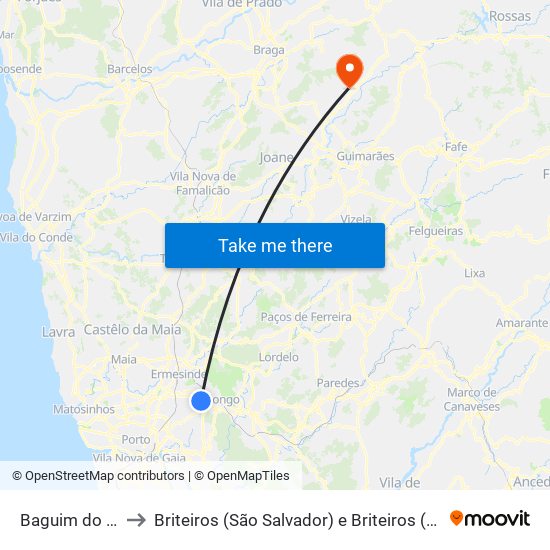 Baguim do Monte to Briteiros (São Salvador) e Briteiros (Santa Leocádia) map