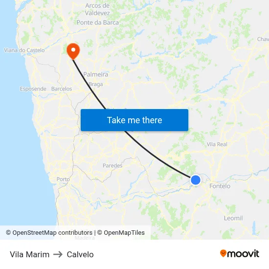 Vila Marim to Calvelo map