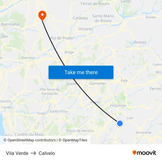 Vila Verde to Calvelo map