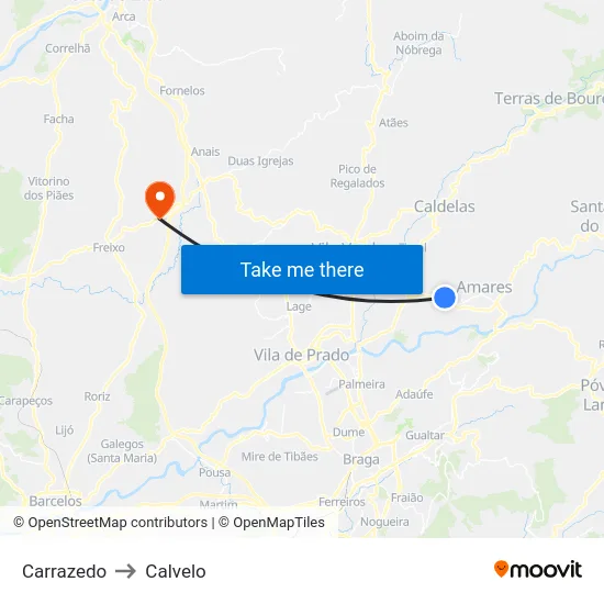 Carrazedo to Calvelo map