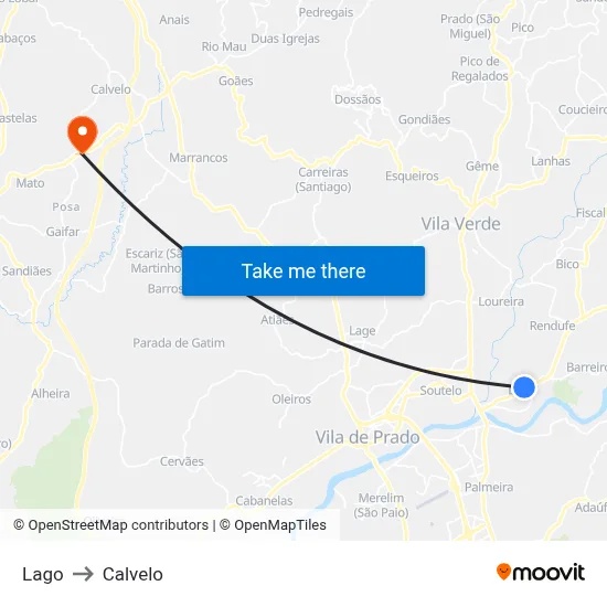 Lago to Calvelo map