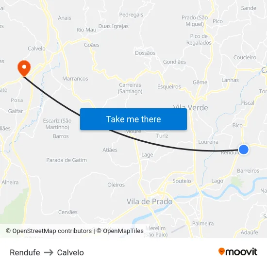 Rendufe to Calvelo map