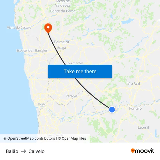 Baião to Calvelo map
