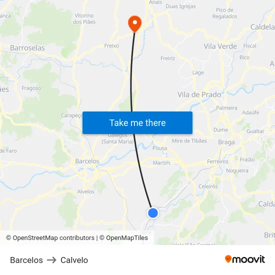 Barcelos to Calvelo map