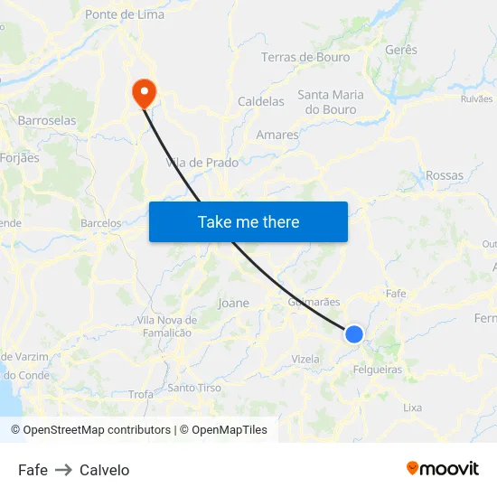 Fafe to Calvelo map