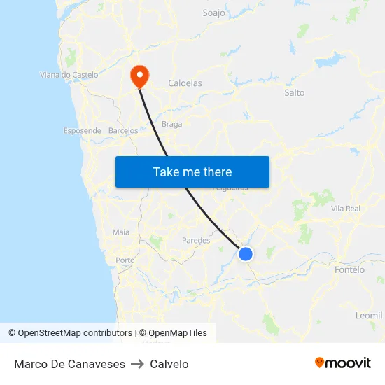 Marco De Canaveses to Calvelo map