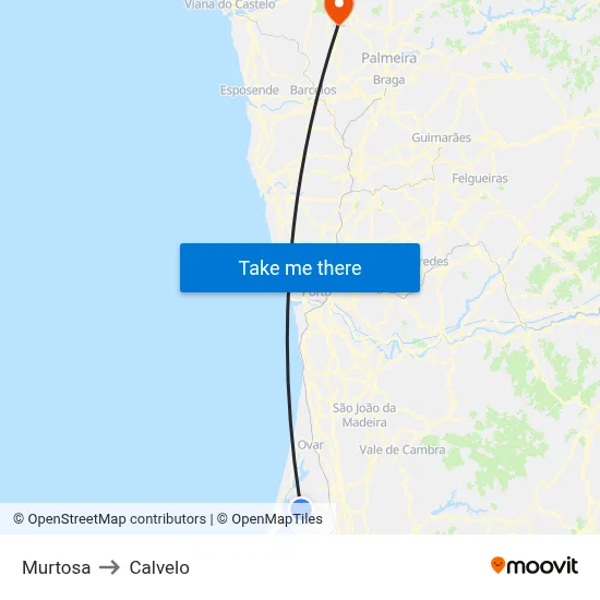 Murtosa to Calvelo map