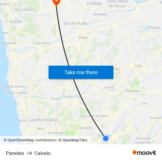 Paredes to Calvelo map