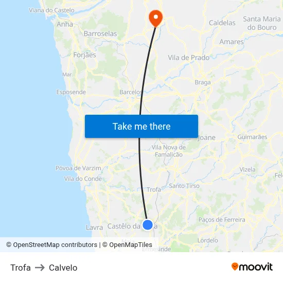 Trofa to Calvelo map