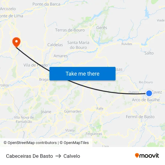 Cabeceiras De Basto to Calvelo map
