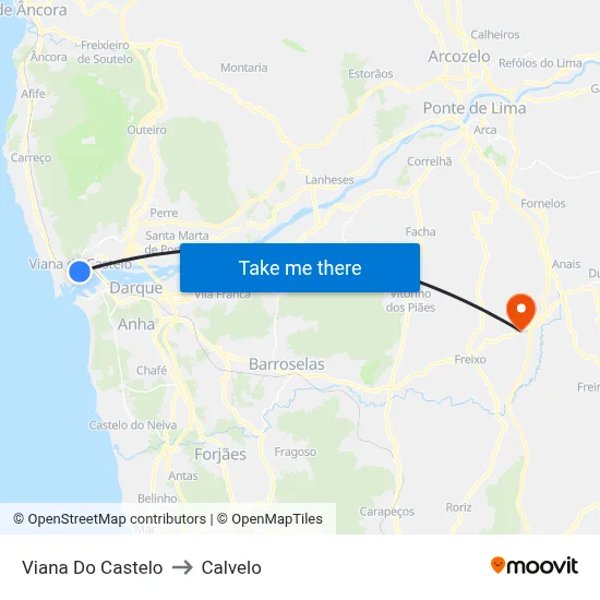 Viana Do Castelo to Calvelo map