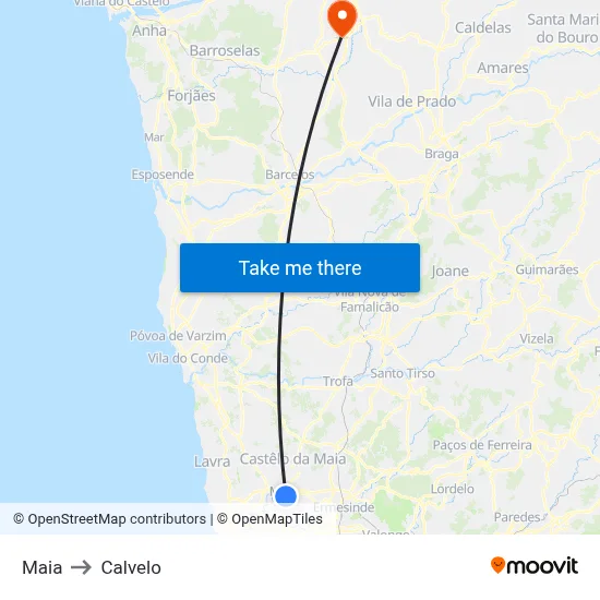 Maia to Calvelo map