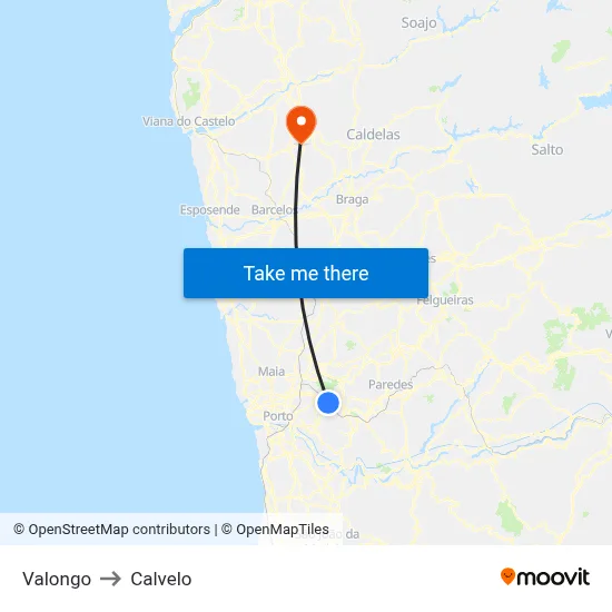 Valongo to Calvelo map
