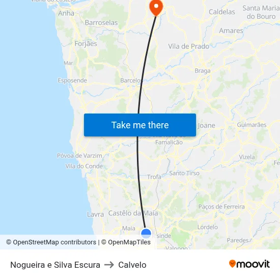 Nogueira e Silva Escura to Calvelo map